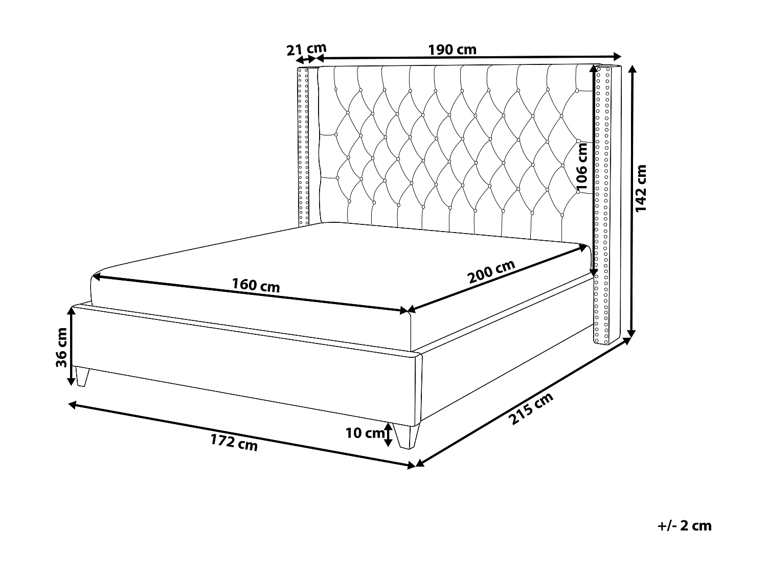 Bequemes Bett Samtstoff hohes Kopfteil in Schwarz 160 x 200 cm Lubbon