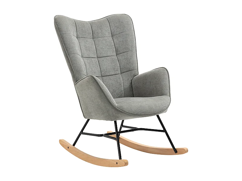 MEUBLES COSY Fauteuil à Bascule Allaitement Scandinave Chaise Loisir et Repos en Tissu avec Pieds en E' Bois Métal pour Salon, Chambre, Massif, Gris, 66x84x97cm