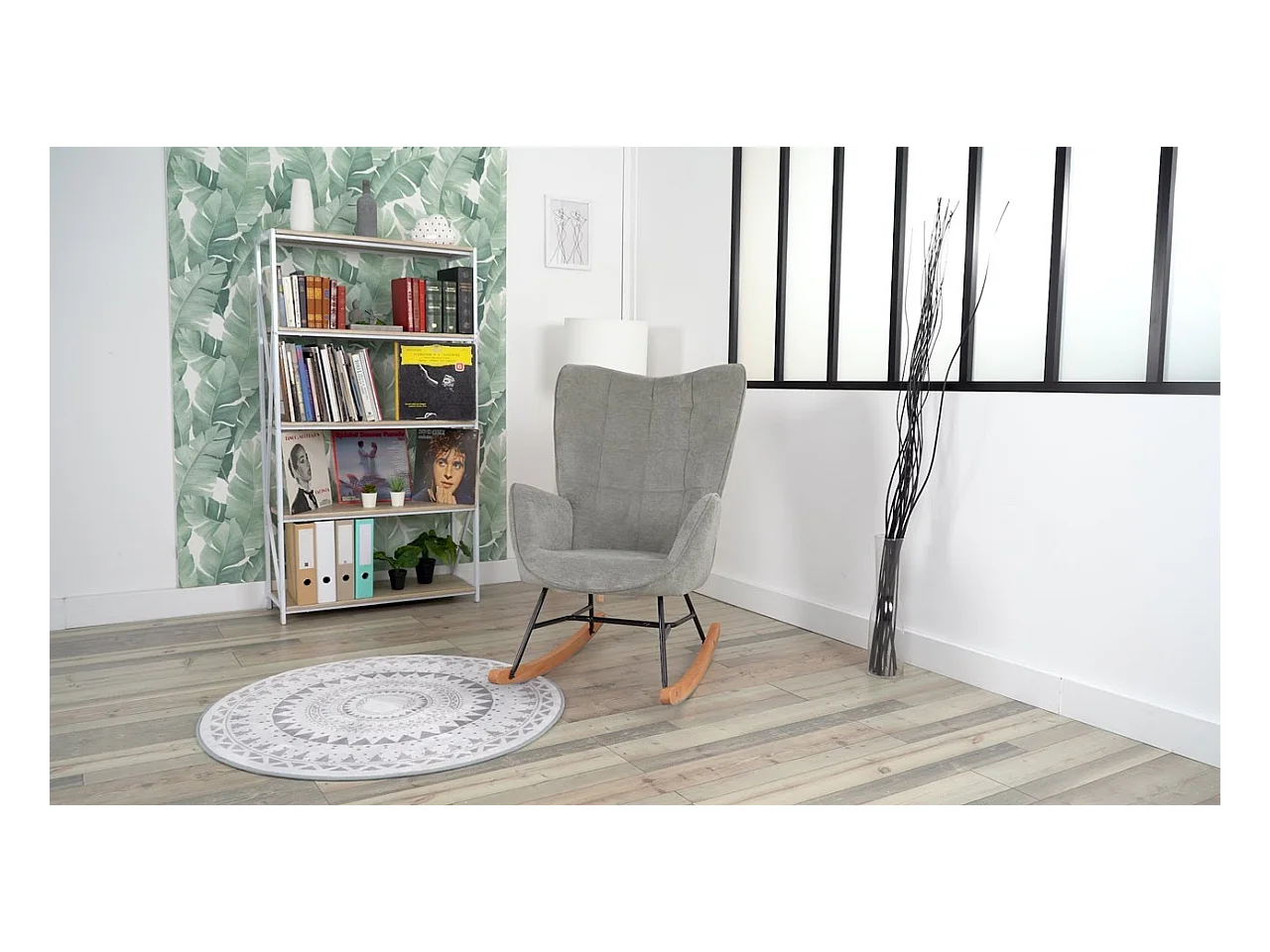 MEUBLES COSY Fauteuil à Bascule Allaitement Scandinave Chaise Loisir et Repos en Tissu avec Pieds en E' Bois Métal pour Salon, Chambre, Massif, Gris, 66x84x97cm