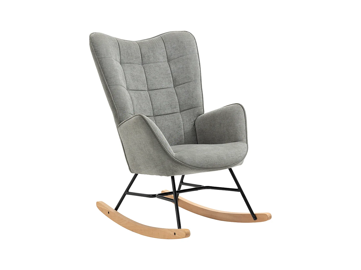 MEUBLES COSY Fauteuil à Bascule Allaitement Scandinave Chaise Loisir et Repos en Tissu avec Pieds en E' Bois Métal pour Salon, Chambre, Massif, Gris, 66x84x97cm