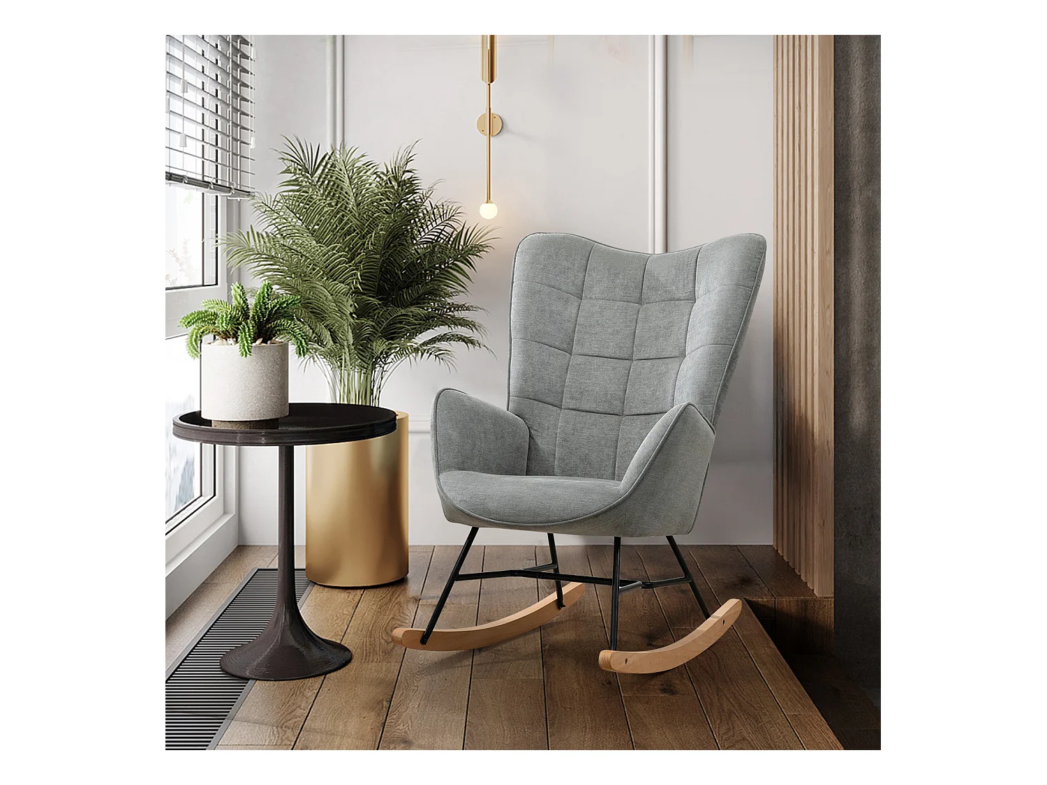 MEUBLES COSY Fauteuil à Bascule Allaitement Scandinave Chaise Loisir et Repos en Tissu avec Pieds en E' Bois Métal pour Salon, Chambre, Massif, Gris, 66x84x97cm