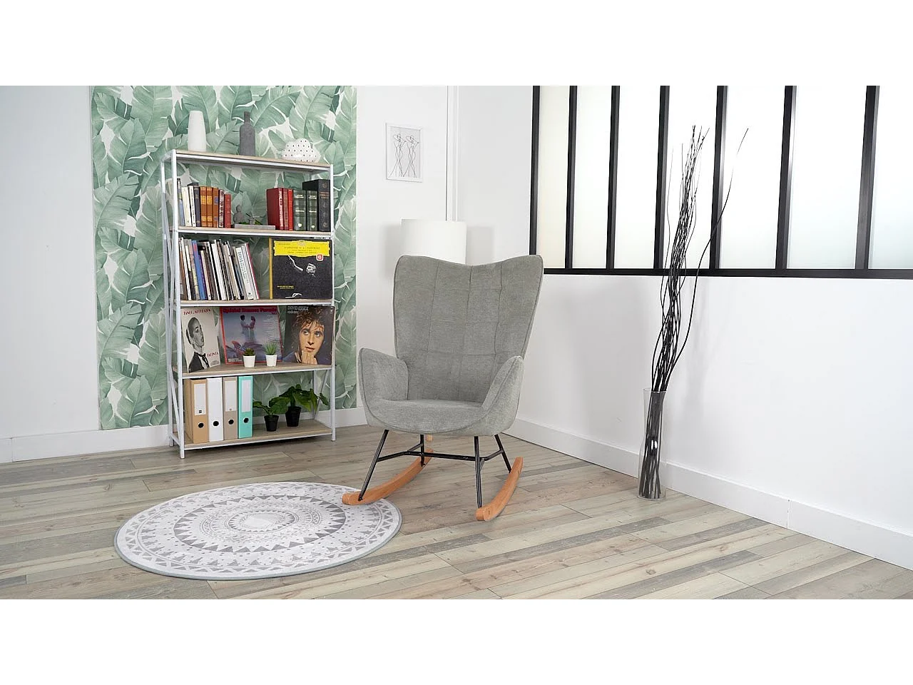 MEUBLES COSY Fauteuil à Bascule Allaitement Scandinave Chaise Loisir et Repos en Tissu avec Pieds en E' Bois Métal pour Salon, Chambre, Massif, Gris, 66x84x97cm