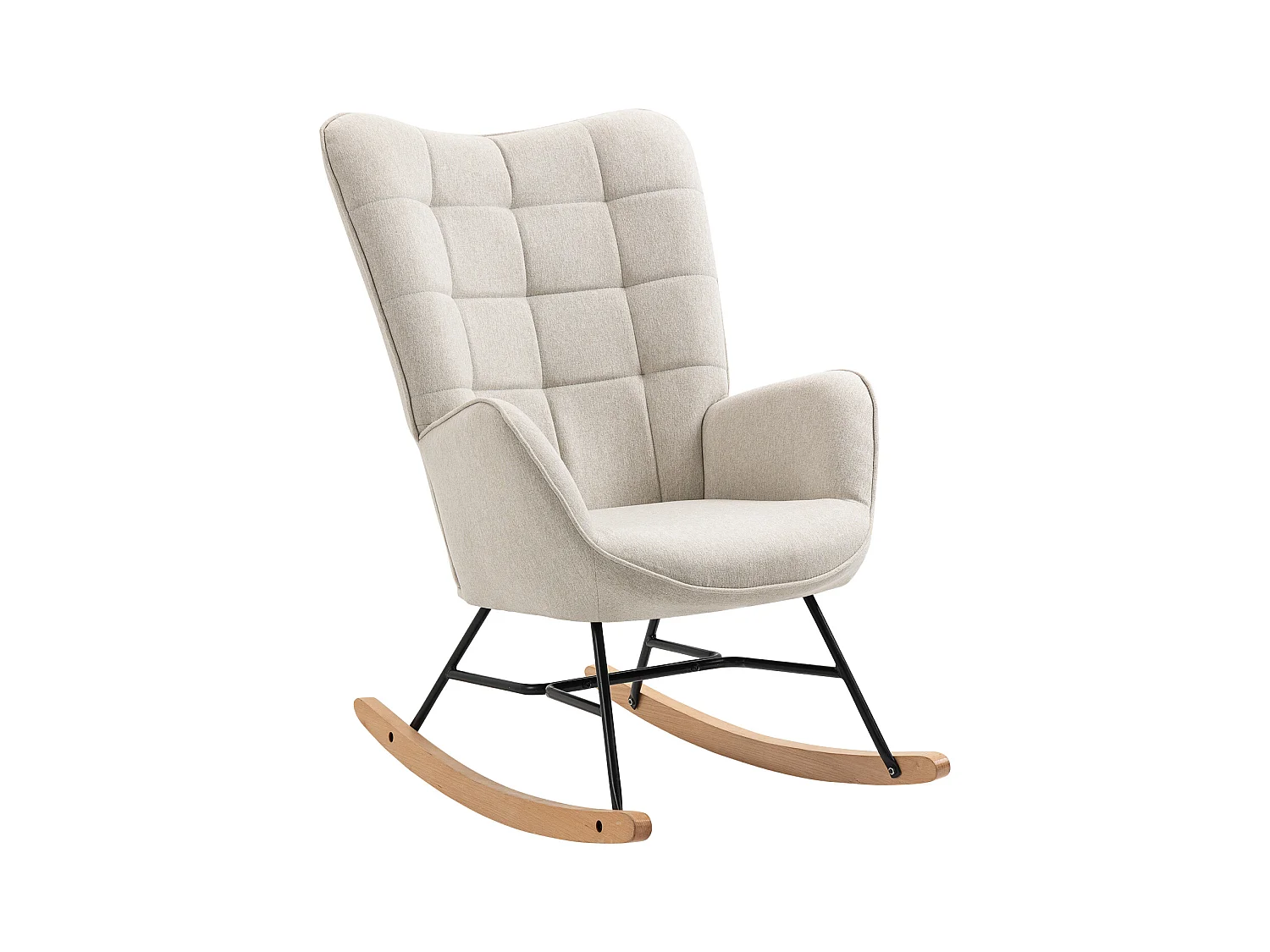 MEUBLES COSY Fauteuil à Bascule Allaitement Scandinave Chaise Loisir et Repos en Tissu avec Pieds en E' Bois Métal pour Salon, Chambre, Massif, Beige, 66x84x97cm