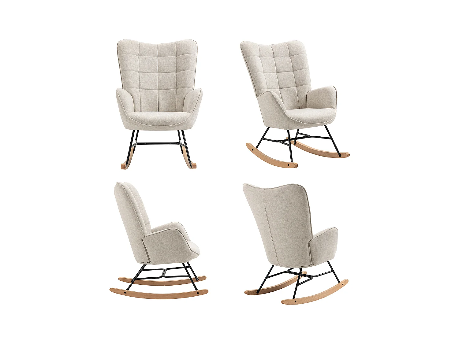 MEUBLES COSY Fauteuil à Bascule Allaitement Scandinave Chaise Loisir et Repos en Tissu avec Pieds en E' Bois Métal pour Salon, Chambre, Massif, Beige, 66x84x97cm