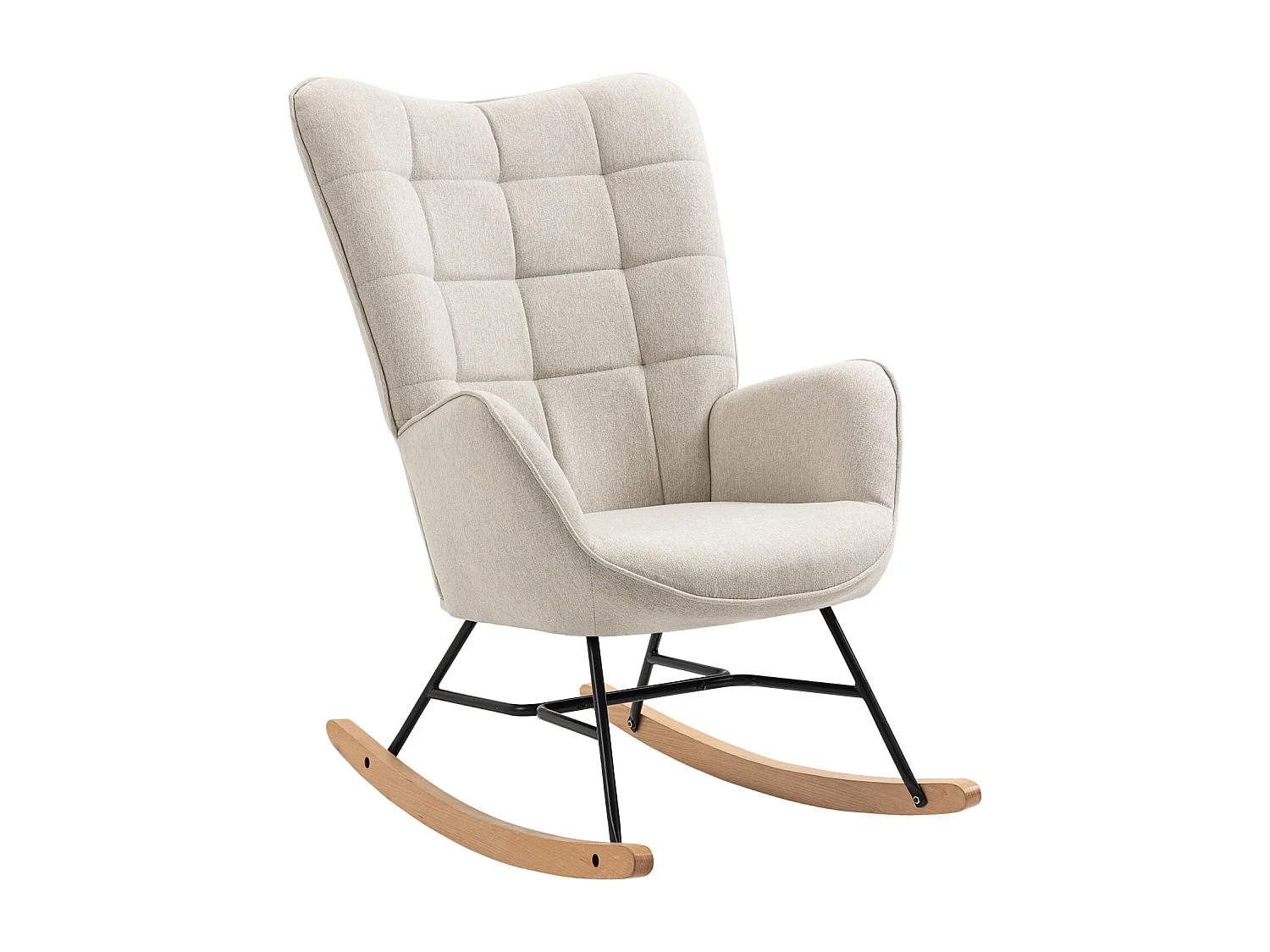 MEUBLES COSY Fauteuil à Bascule Allaitement Scandinave Chaise Loisir et Repos en Tissu avec Pieds en E' Bois Métal pour Salon, Chambre, Massif, Beige, 66x84x97cm