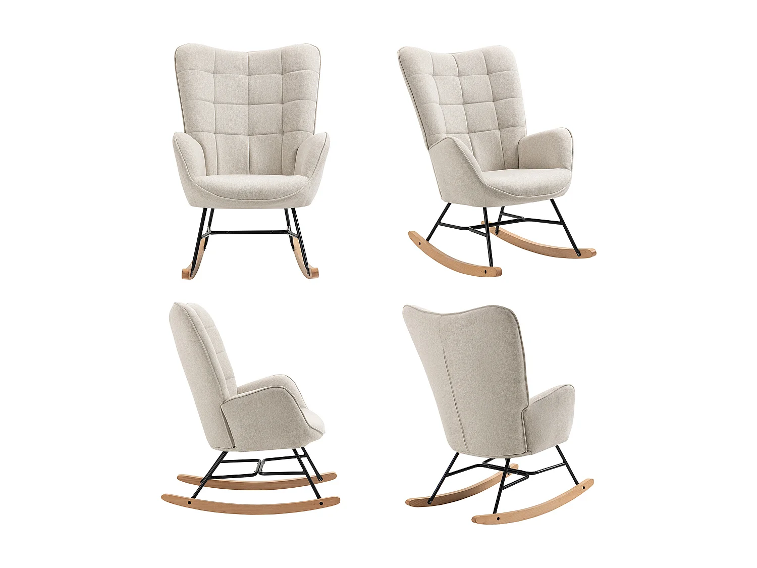 MEUBLES COSY Fauteuil à Bascule Allaitement Scandinave Chaise Loisir et Repos en Tissu avec Pieds en E' Bois Métal pour Salon, Chambre, Massif, Beige, 66x84x97cm