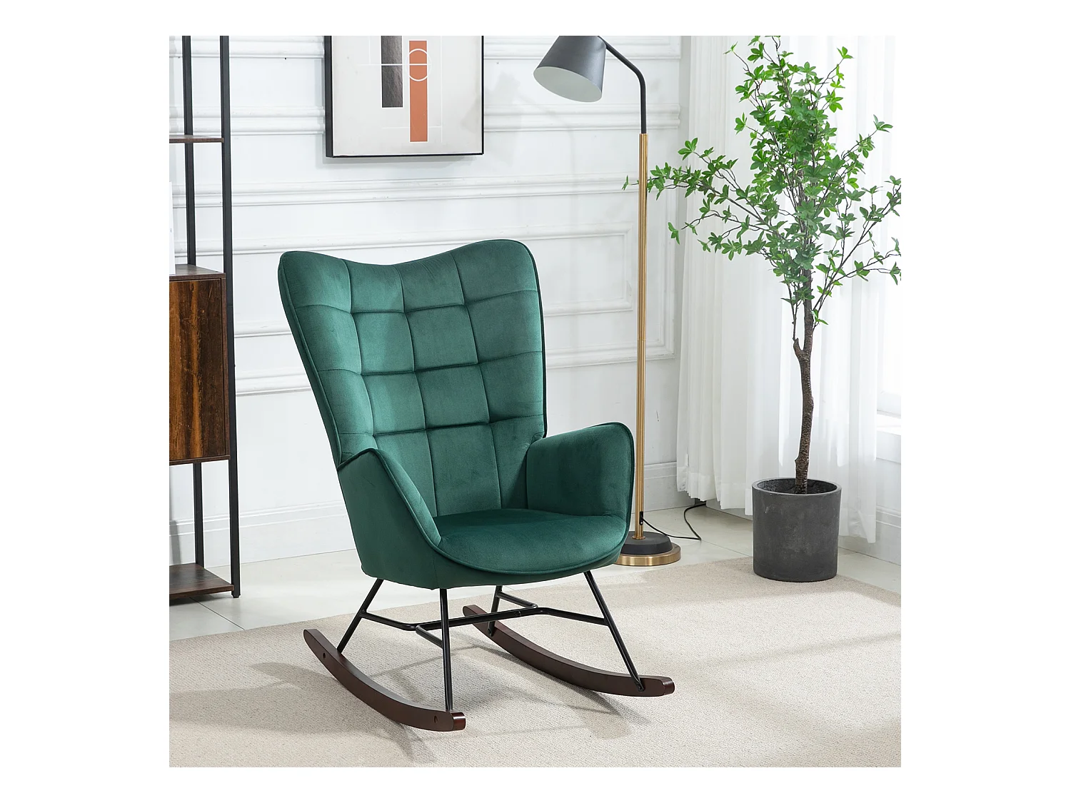 Fauteuil à bascule rocking chair fauteuil d'allaitement style scandinave en velours vert