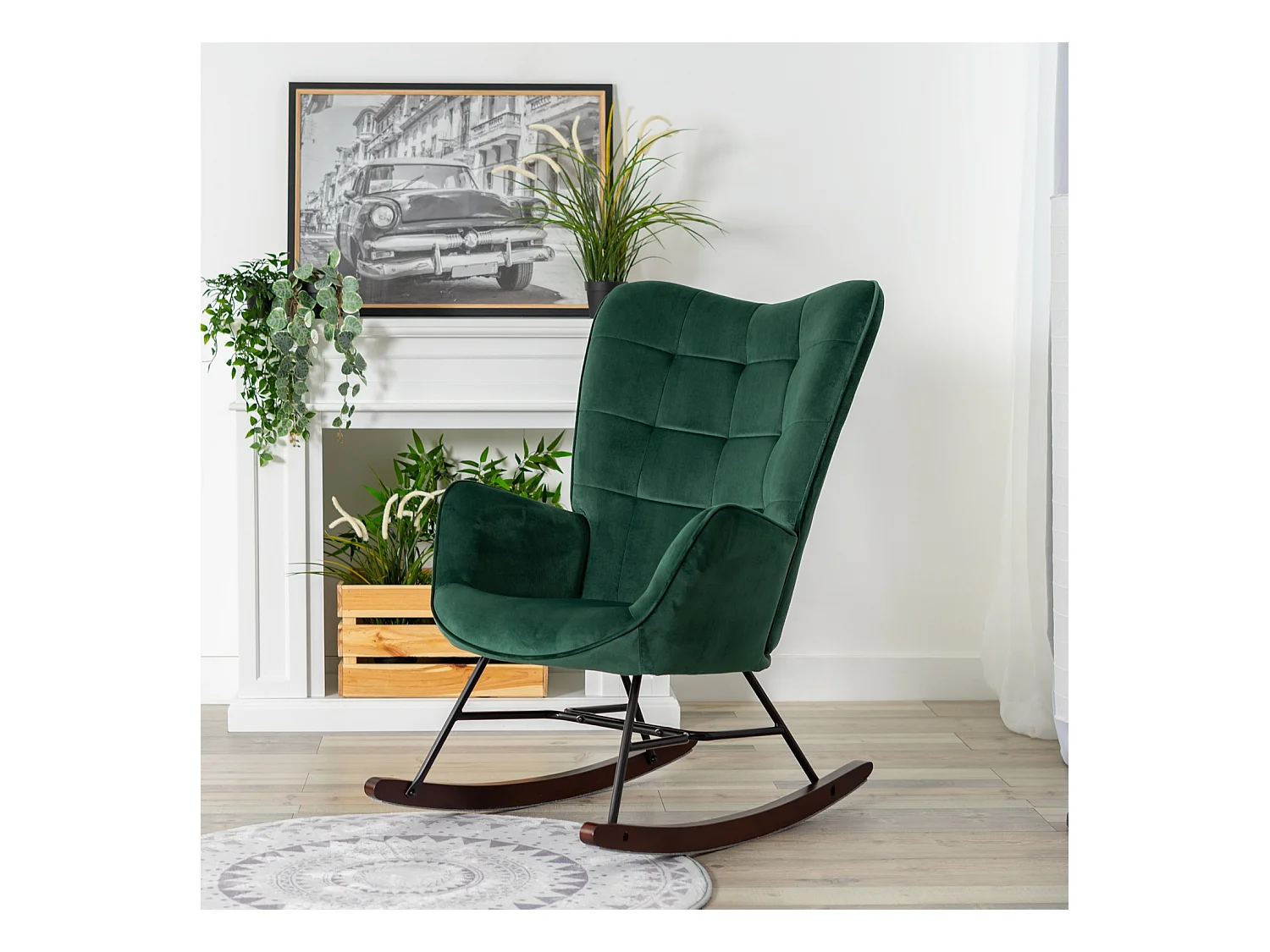 Fauteuil à bascule rocking chair fauteuil d'allaitement style scandinave en velours vert