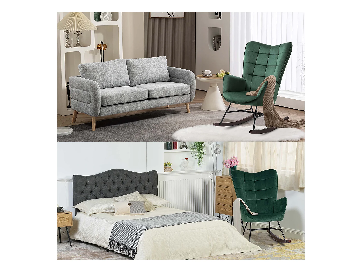 Fauteuil à bascule rocking chair fauteuil d'allaitement style scandinave en velours vert