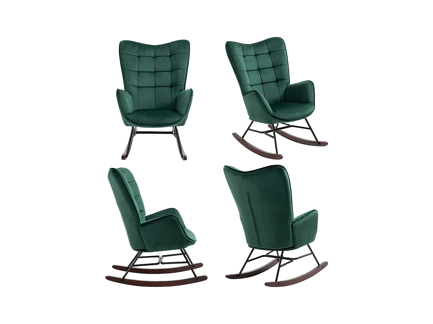 Fauteuil à bascule rocking chair fauteuil d'allaitement style scandinave en velours vert