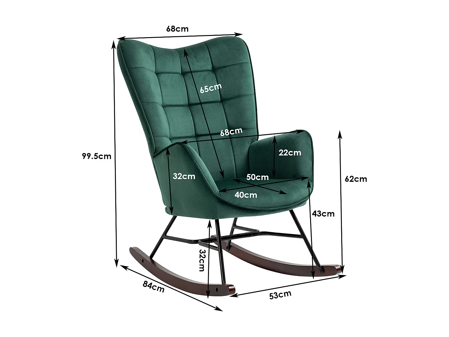 Fauteuil à bascule rocking chair fauteuil d'allaitement style scandinave en velours vert
