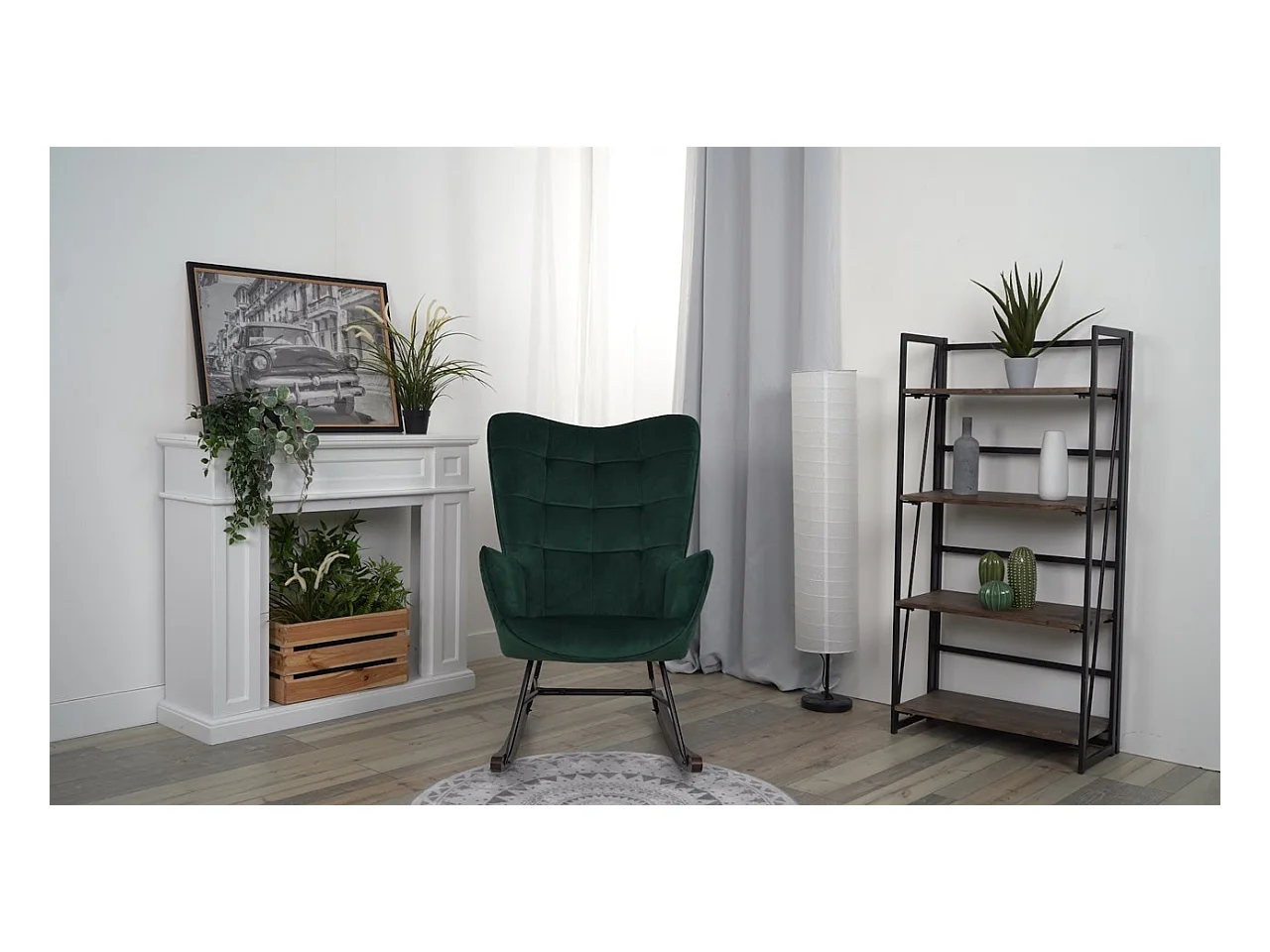 Fauteuil à bascule rocking chair fauteuil d'allaitement style scandinave en velours vert