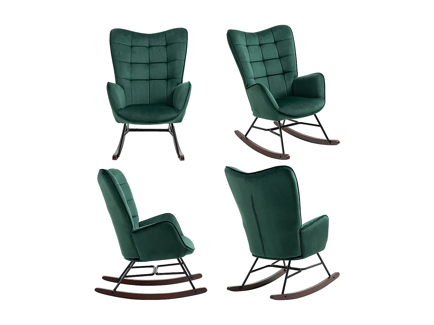 MEUBLES COSY FUNKEL fauteuil à bascule rétro en velours pour allaitement et repos, chaise de loisir avec pieds en bois et métal, Vert