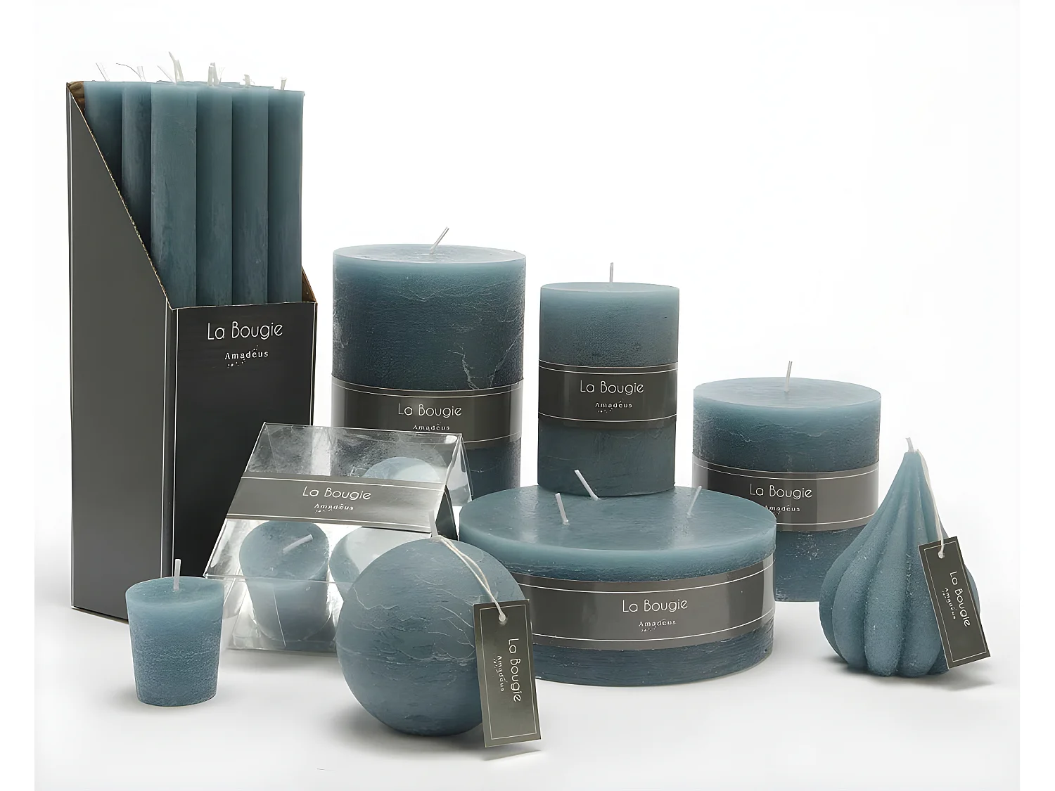 Bougie flambeau 25 cm bleu (lot de 12)