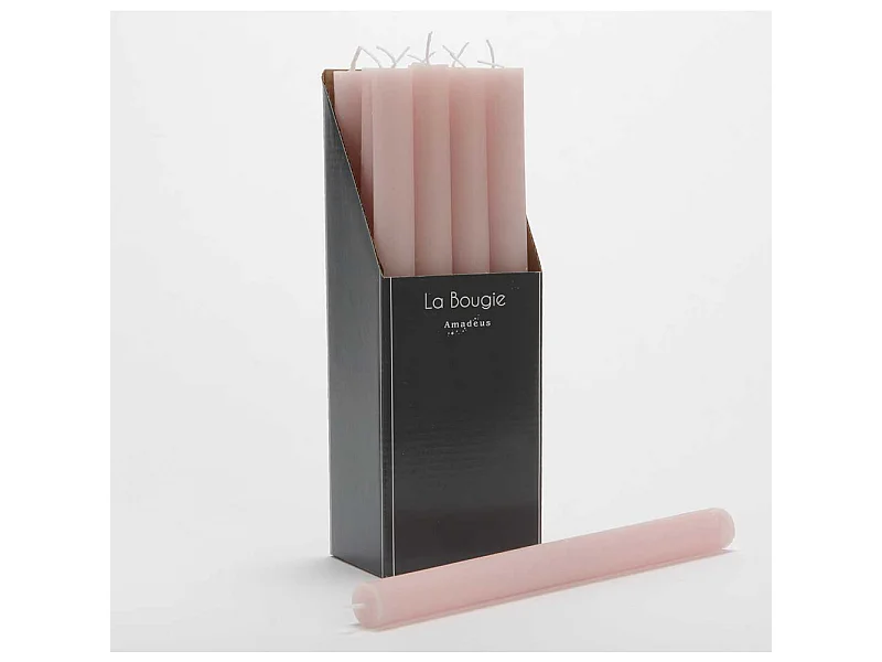 Bougie flambeau 25 cm rose (lot de 12)