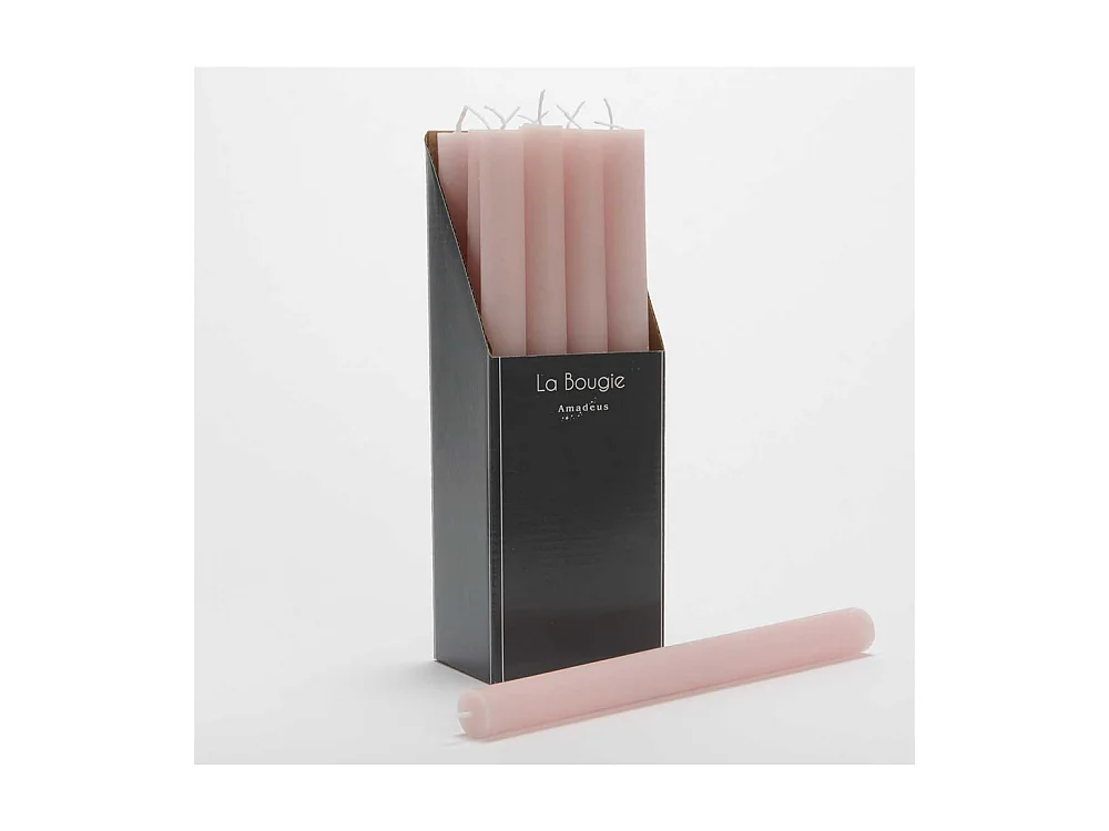 Bougie flambeau 25 cm rose (lot de 12)