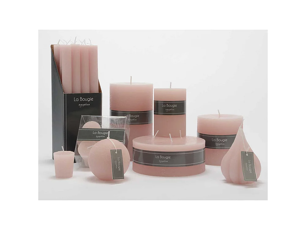 Bougie flambeau 25 cm rose (lot de 12)