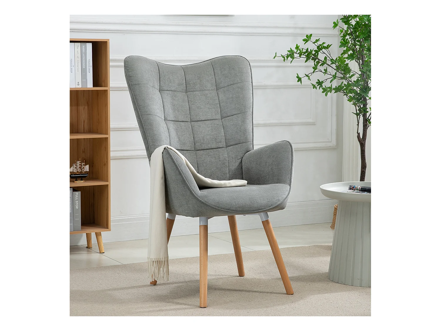 MEUBLES COSY Fauteuil relax fauteuil confortable style scandinave rembourés en tissu pieds bois massif,Gris