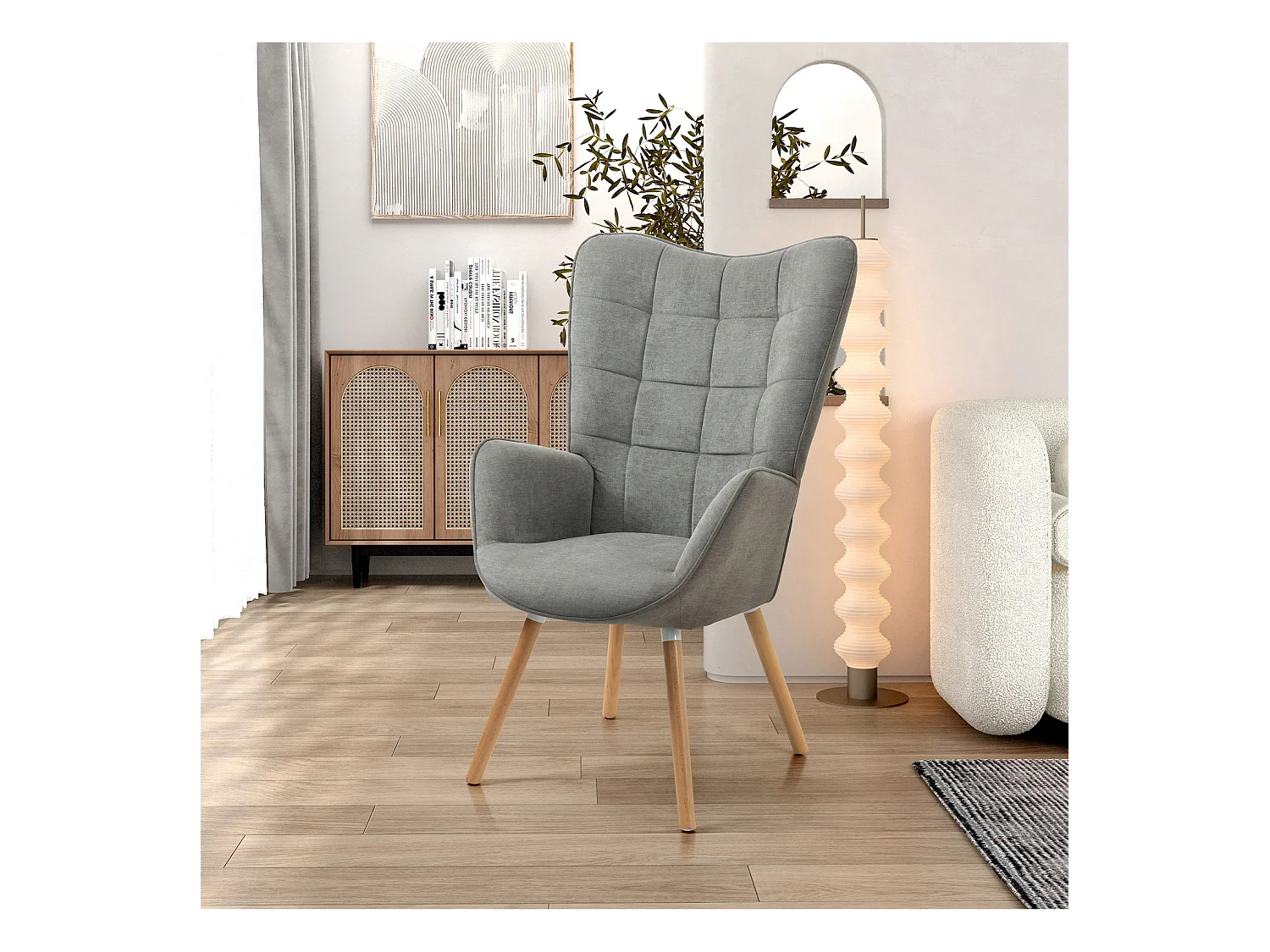 MEUBLES COSY Fauteuil relax fauteuil confortable style scandinave rembourés en tissu pieds bois massif,Gris