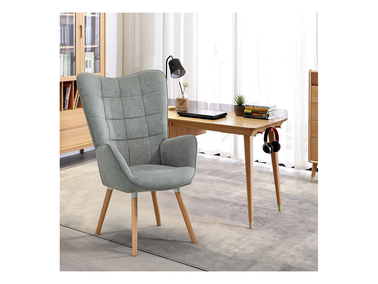 MEUBLES COSY Fauteuil relax fauteuil confortable style scandinave rembourés en tissu pieds bois massif,Gris
