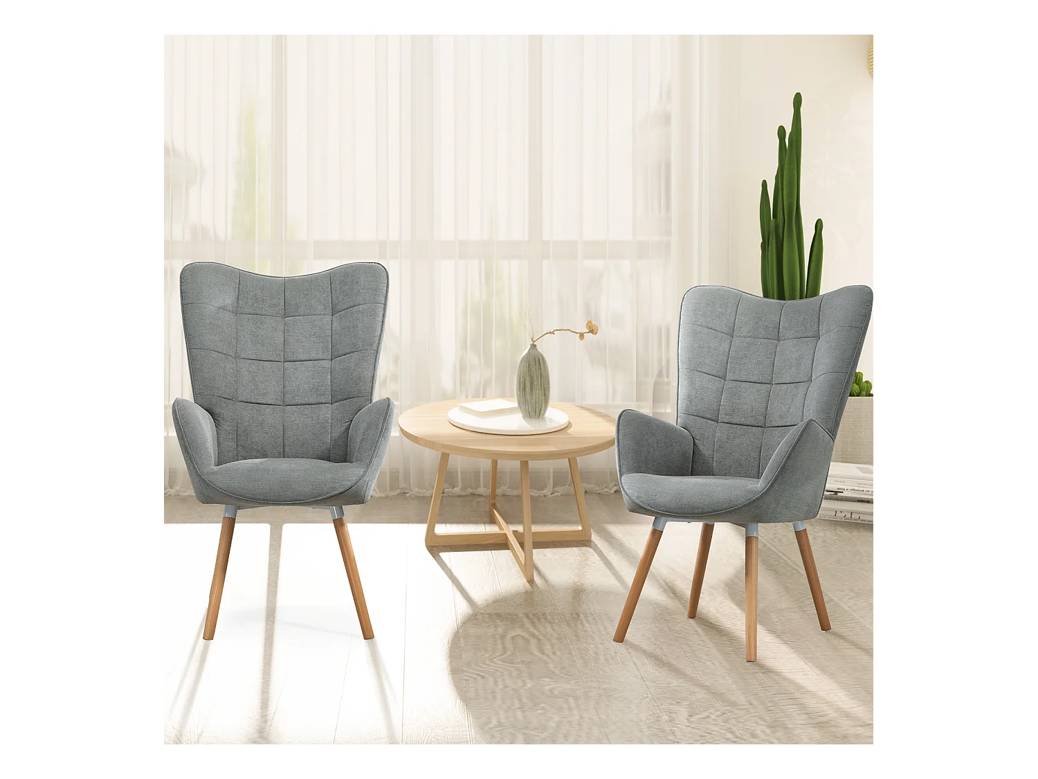 MEUBLES COSY Fauteuil relax fauteuil confortable style scandinave rembourés en tissu pieds bois massif,Gris