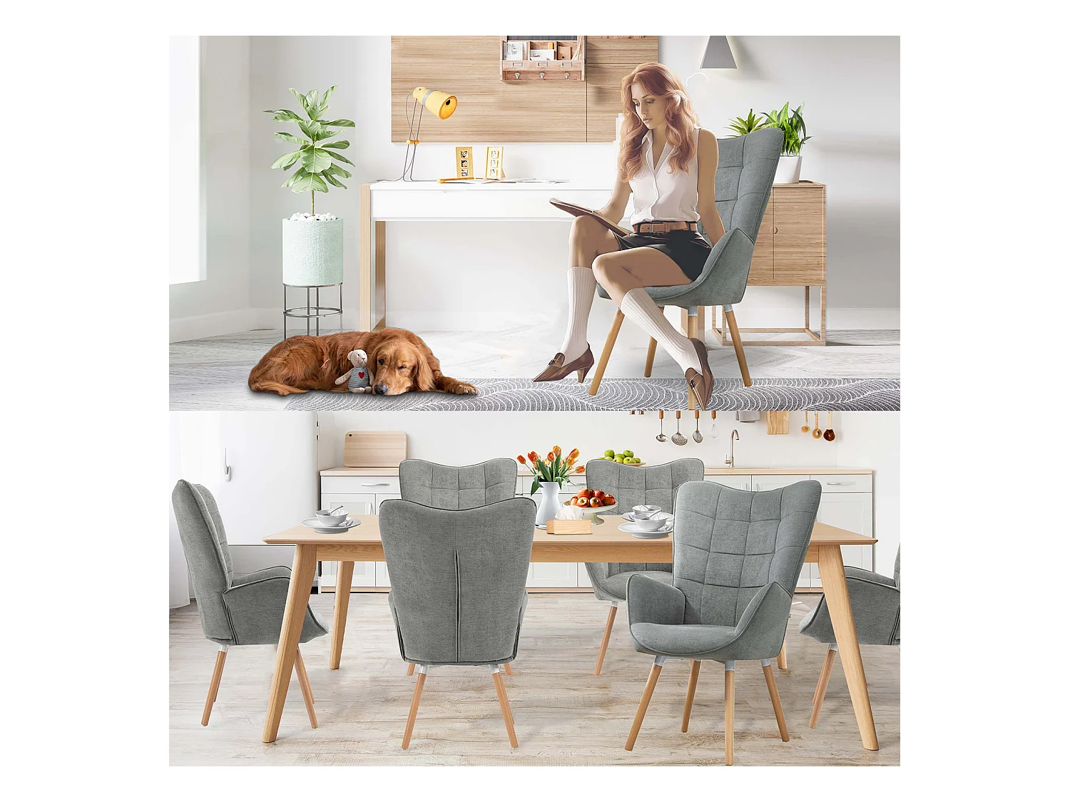 MEUBLES COSY Fauteuil relax fauteuil confortable style scandinave rembourés en tissu pieds bois massif,Gris