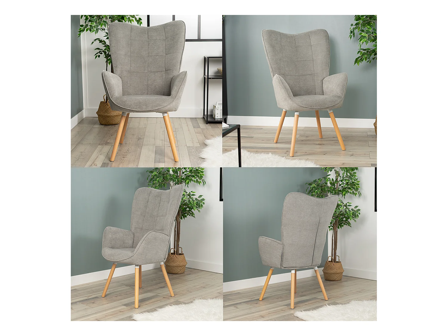 MEUBLES COSY Fauteuil relax fauteuil confortable style scandinave rembourés en tissu pieds bois massif,Gris