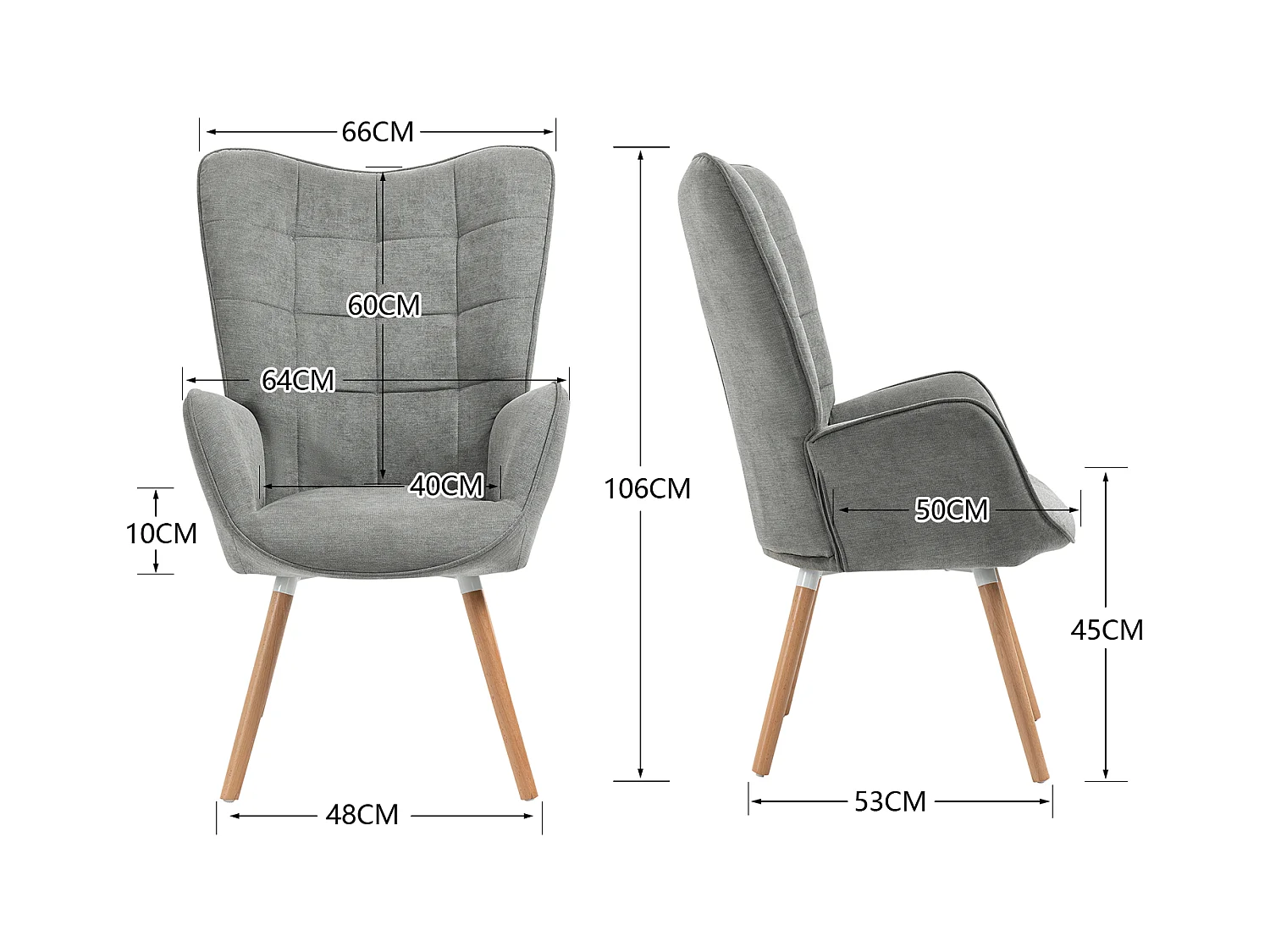 MEUBLES COSY Fauteuil relax fauteuil confortable style scandinave rembourés en tissu pieds bois massif,Gris