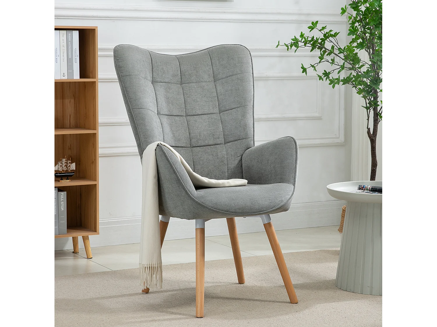 MEUBLES COSY Fauteuil relax fauteuil confortable style scandinave rembourés en tissu pieds bois massif,Gris