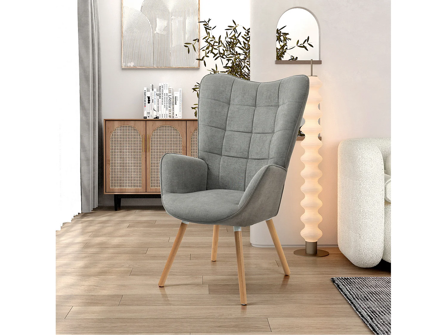 MEUBLES COSY Fauteuil relax fauteuil confortable style scandinave rembourés en tissu pieds bois massif,Gris