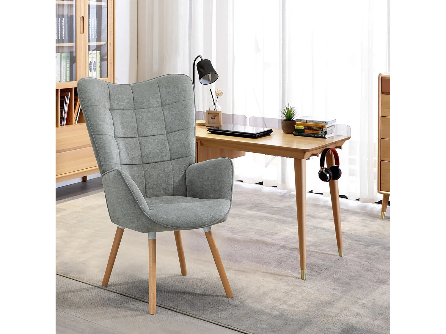 MEUBLES COSY Fauteuil relax fauteuil confortable style scandinave rembourés en tissu pieds bois massif,Gris