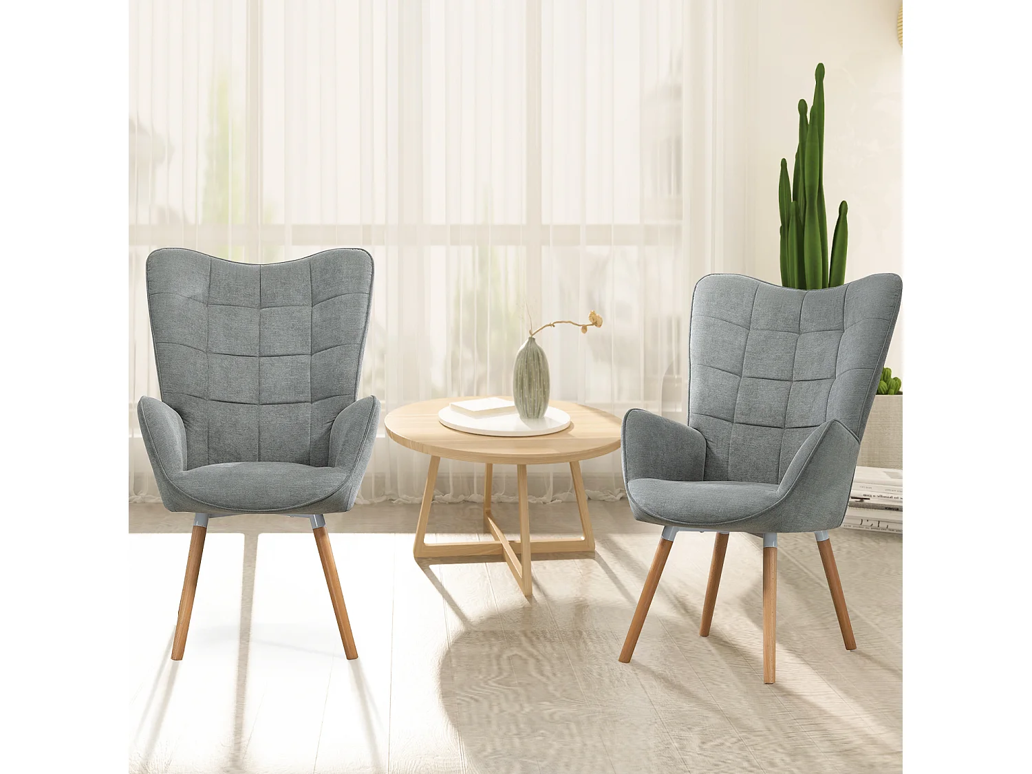 MEUBLES COSY Fauteuil relax fauteuil confortable style scandinave rembourés en tissu pieds bois massif,Gris