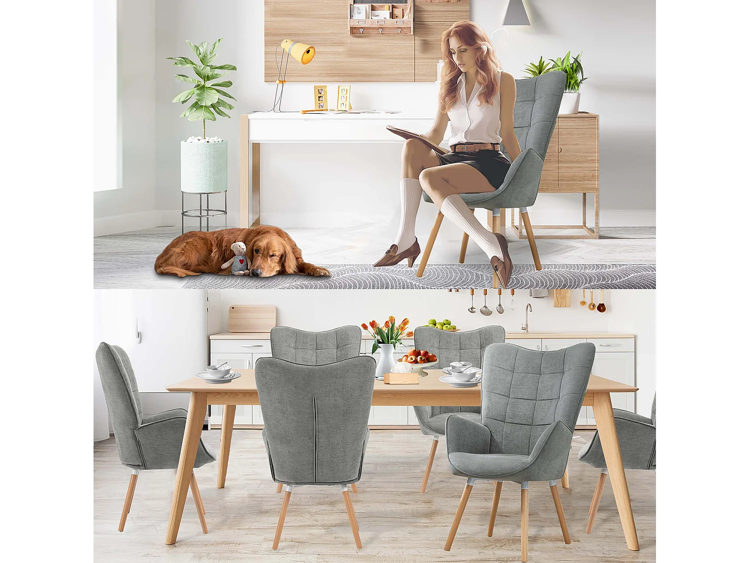 MEUBLES COSY Fauteuil relax fauteuil confortable style scandinave rembourés en tissu pieds bois massif,Gris