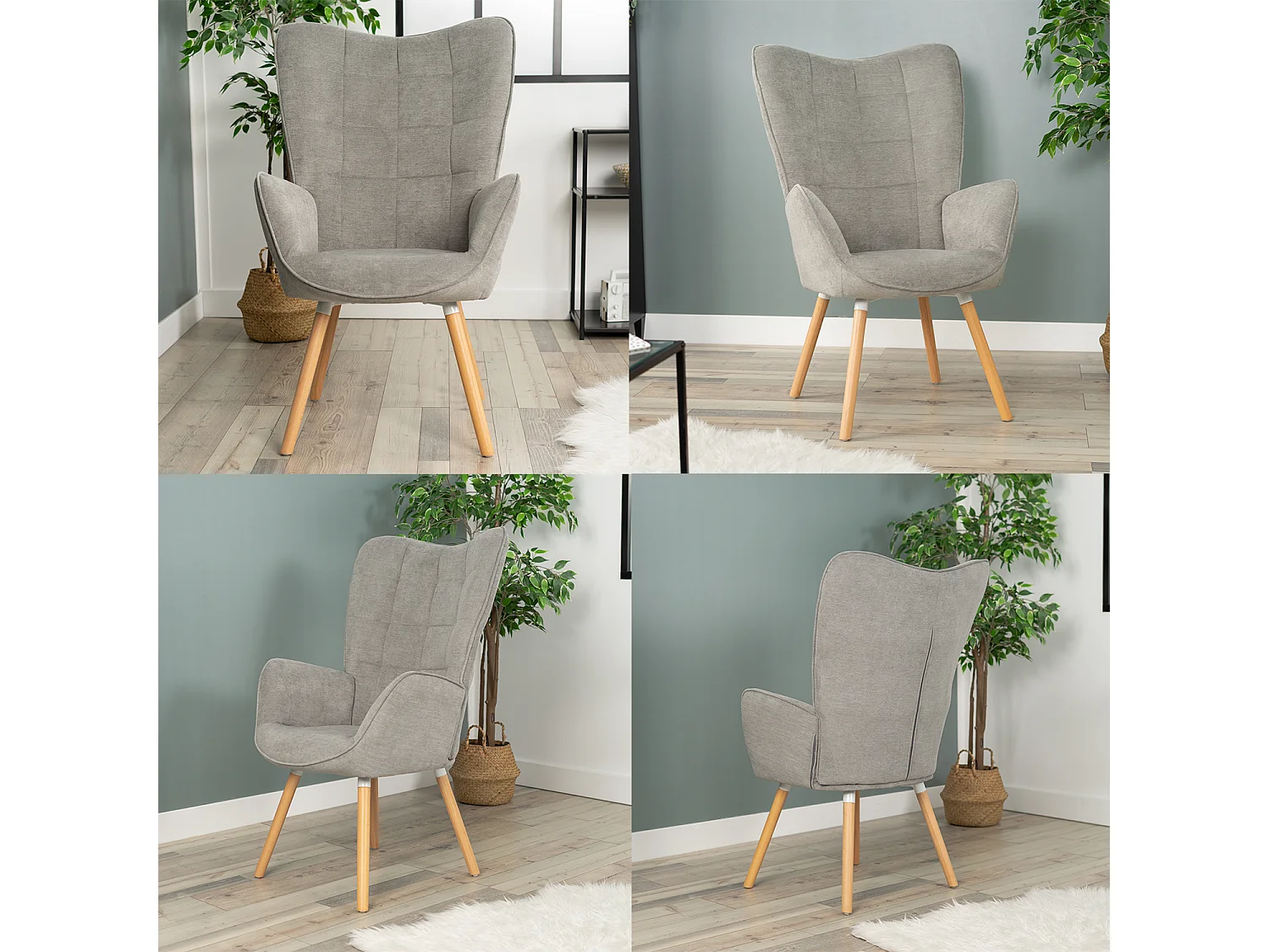 MEUBLES COSY Fauteuil relax fauteuil confortable style scandinave rembourés en tissu pieds bois massif,Gris