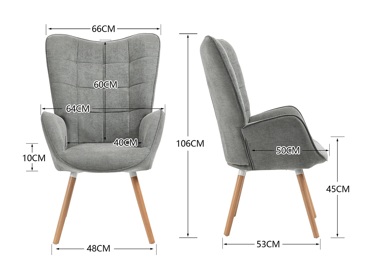 MEUBLES COSY Fauteuil relax fauteuil confortable style scandinave rembourés en tissu pieds bois massif,Gris