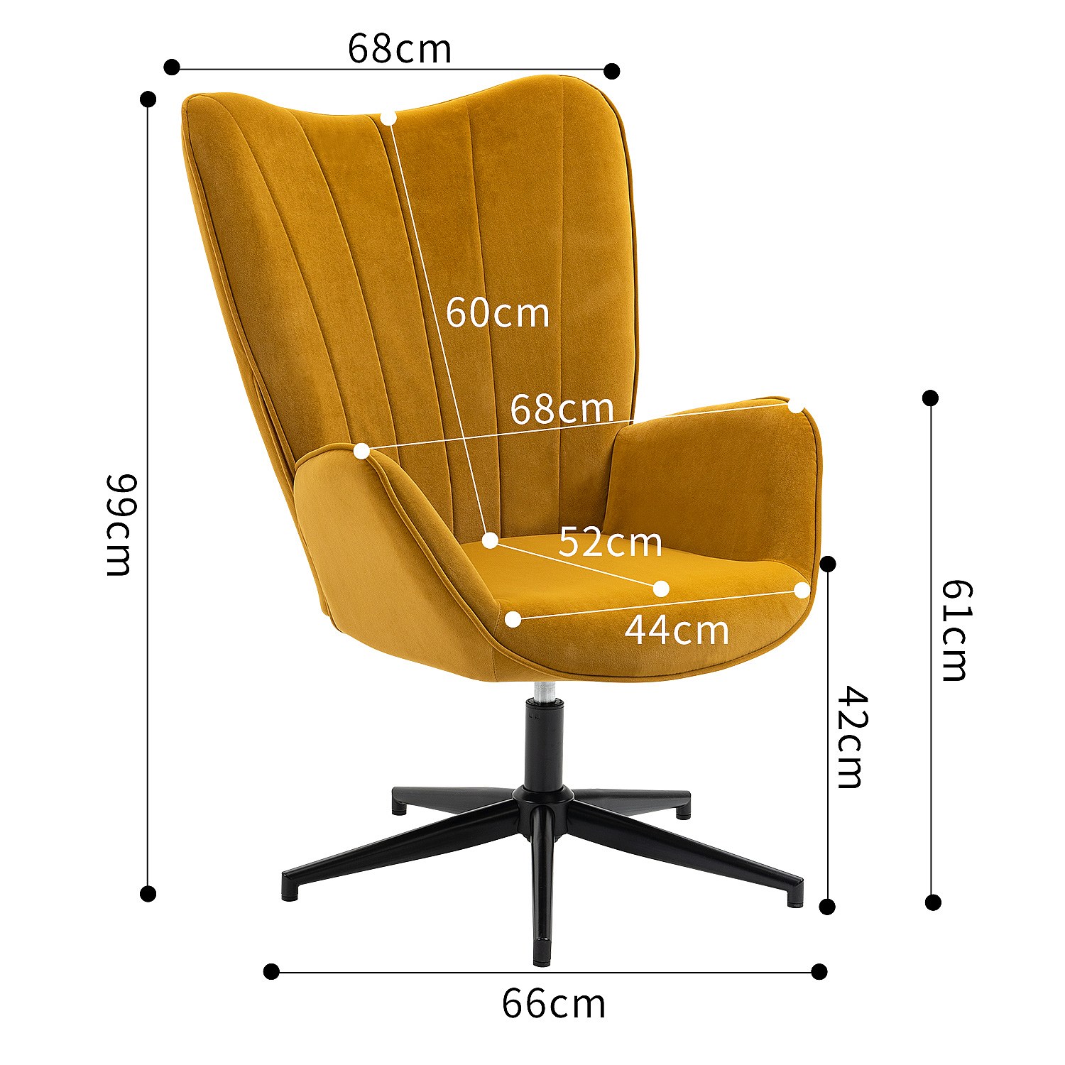 Chaise De Salle à Manger Pivotante Scandinave - Rembourrage Chenille, Accoudoirs, Couleur Kaki - Dimensions 61x62x88 Cm