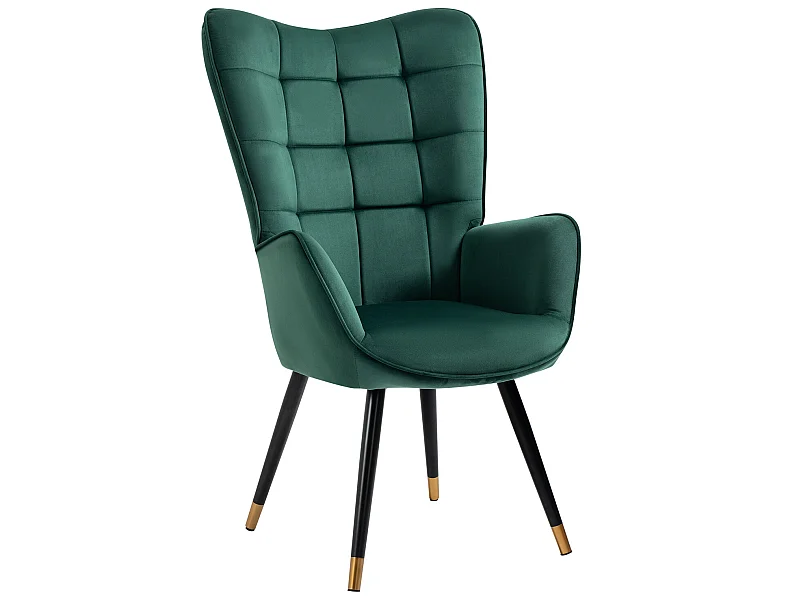 MEUBLES COSY Fauteuil scandinave confortable chaise de coiffeuse avec assise épaisse et accoudoirs rembourrés en velours, pieds en métal, Vert