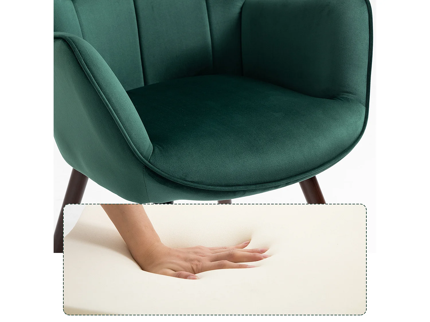 MEUBLES COSY Fauteuil scandinave confortable chaise de coiffeuse avec assise épaisse et accoudoirs rembourrés en velours, pieds en métal, Vert