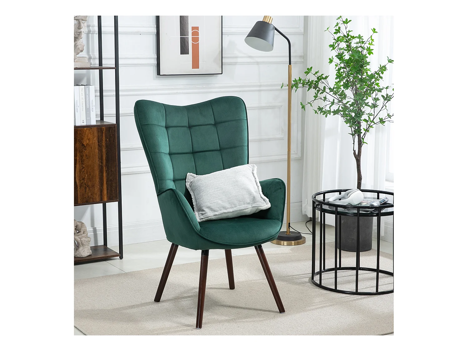 MEUBLES COSY Fauteuil relax fauteuil confortable style scandinave rembourés en velours pieds bois massif,Vert