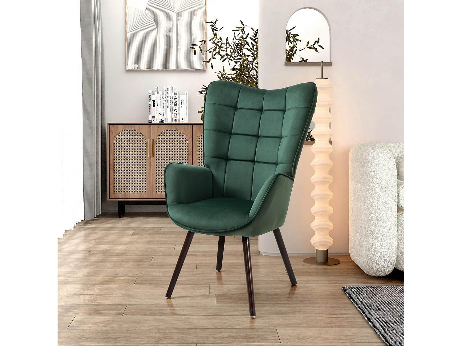 MEUBLES COSY Fauteuil relax fauteuil confortable style scandinave rembourés en velours pieds bois massif,Vert