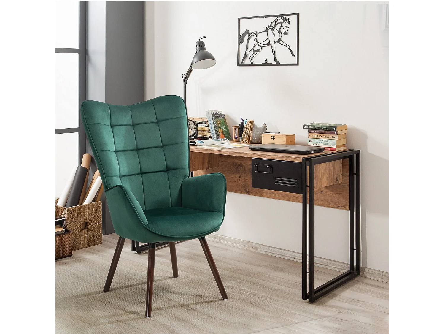 MEUBLES COSY Fauteuil relax fauteuil confortable style scandinave rembourés en velours pieds bois massif,Vert