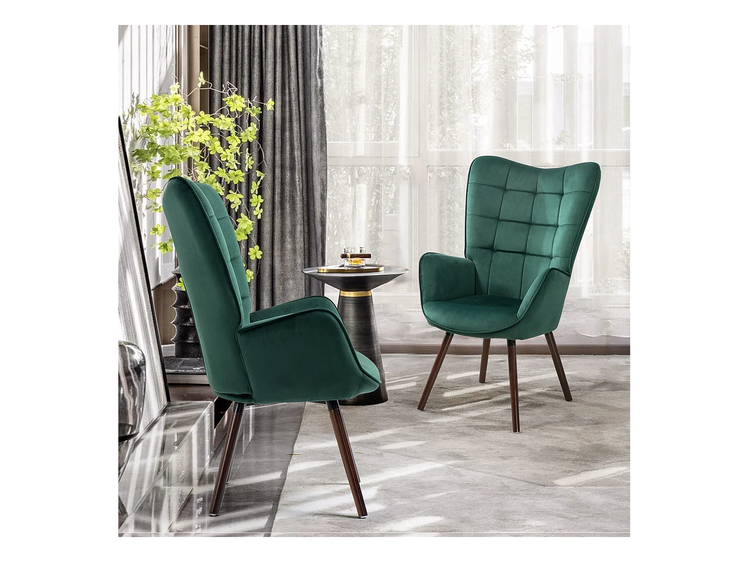 MEUBLES COSY Fauteuil relax fauteuil confortable style scandinave rembourés en velours pieds bois massif,Vert