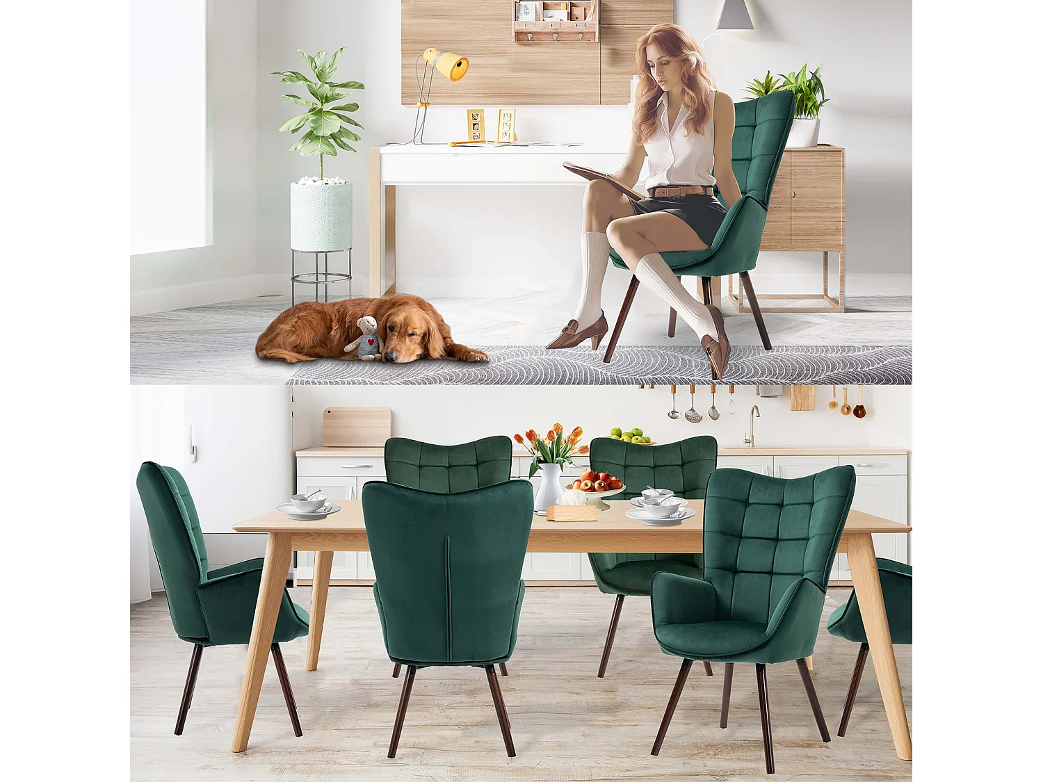 MEUBLES COSY Fauteuil relax fauteuil confortable style scandinave rembourés en velours pieds bois massif,Vert