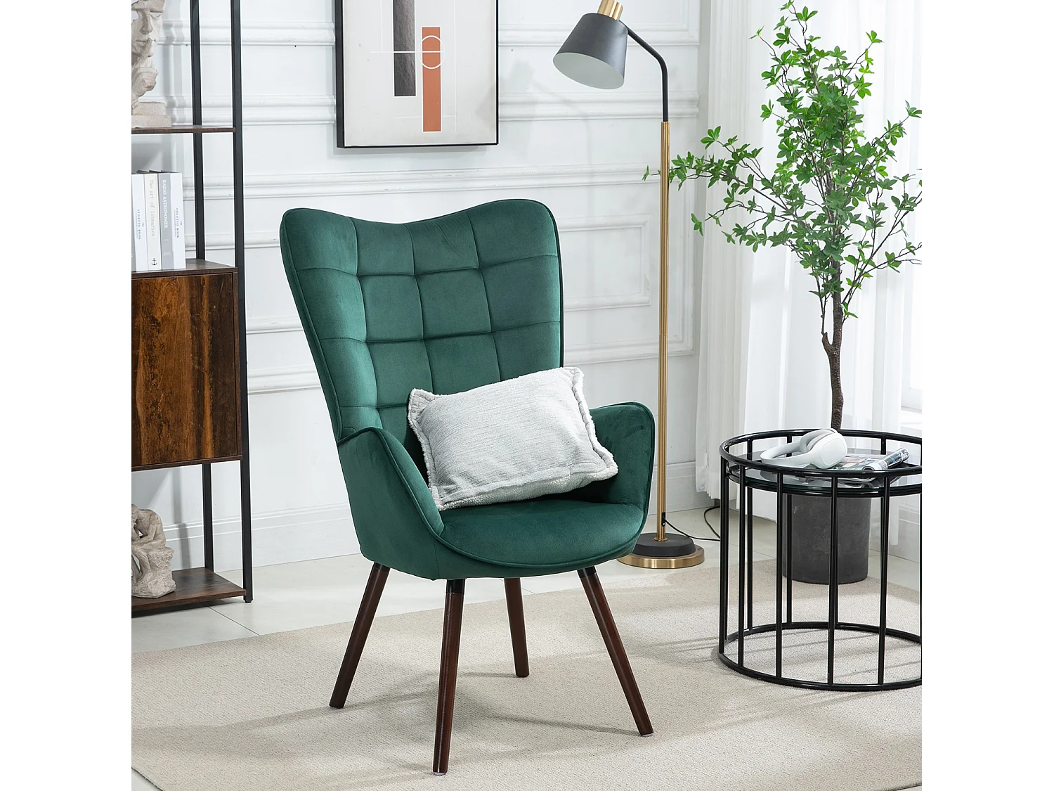 MEUBLES COSY Fauteuil relax fauteuil confortable style scandinave rembourés en velours pieds bois massif,Vert