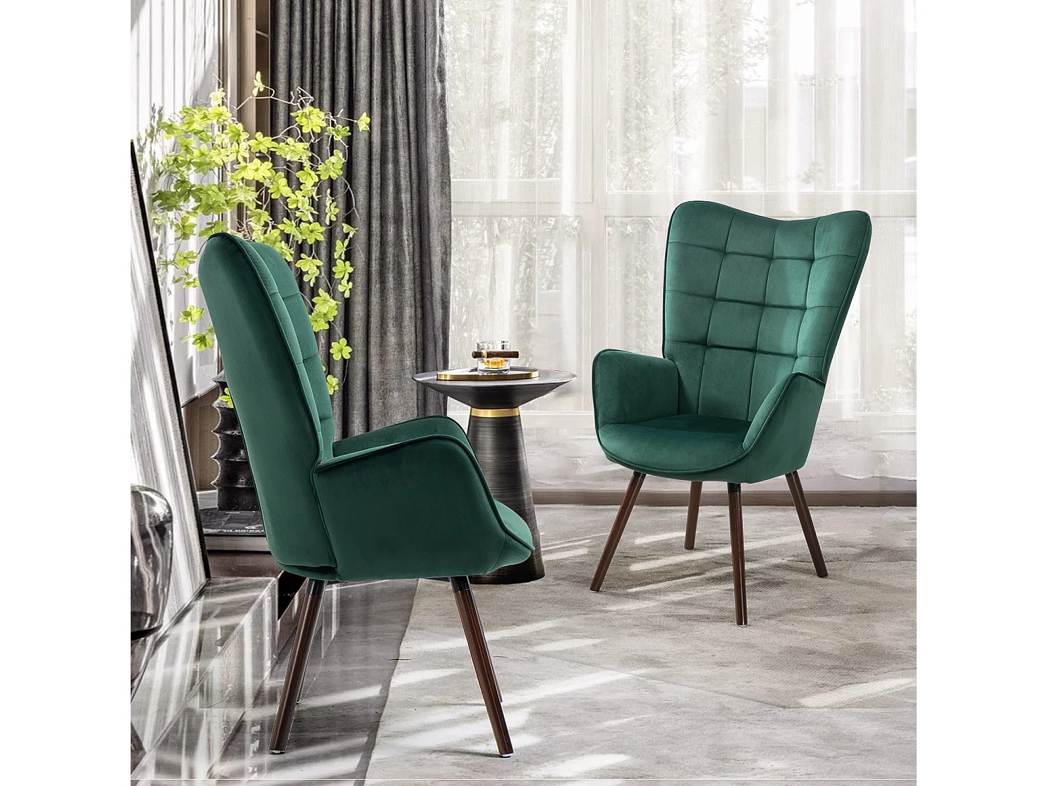 MEUBLES COSY Fauteuil relax fauteuil confortable style scandinave rembourés en velours pieds bois massif,Vert