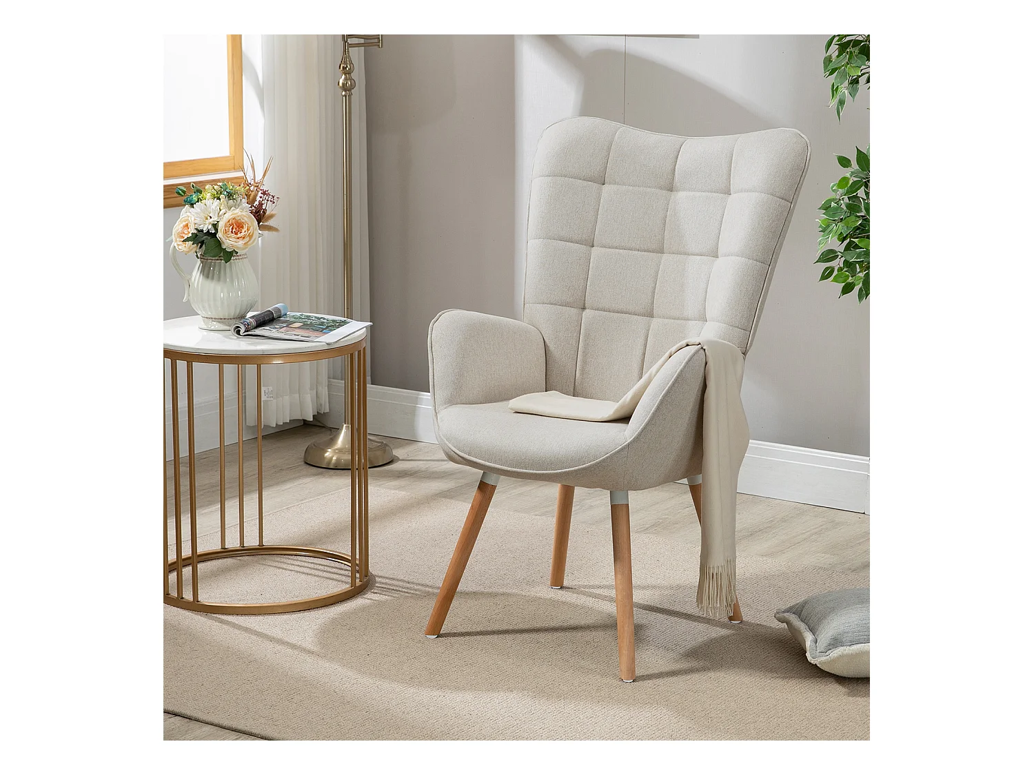 MEUBLES COSY Fauteuil relax fauteuil confortable style scandinave rembourés en Tissu Pieds Bois Massif, Beige