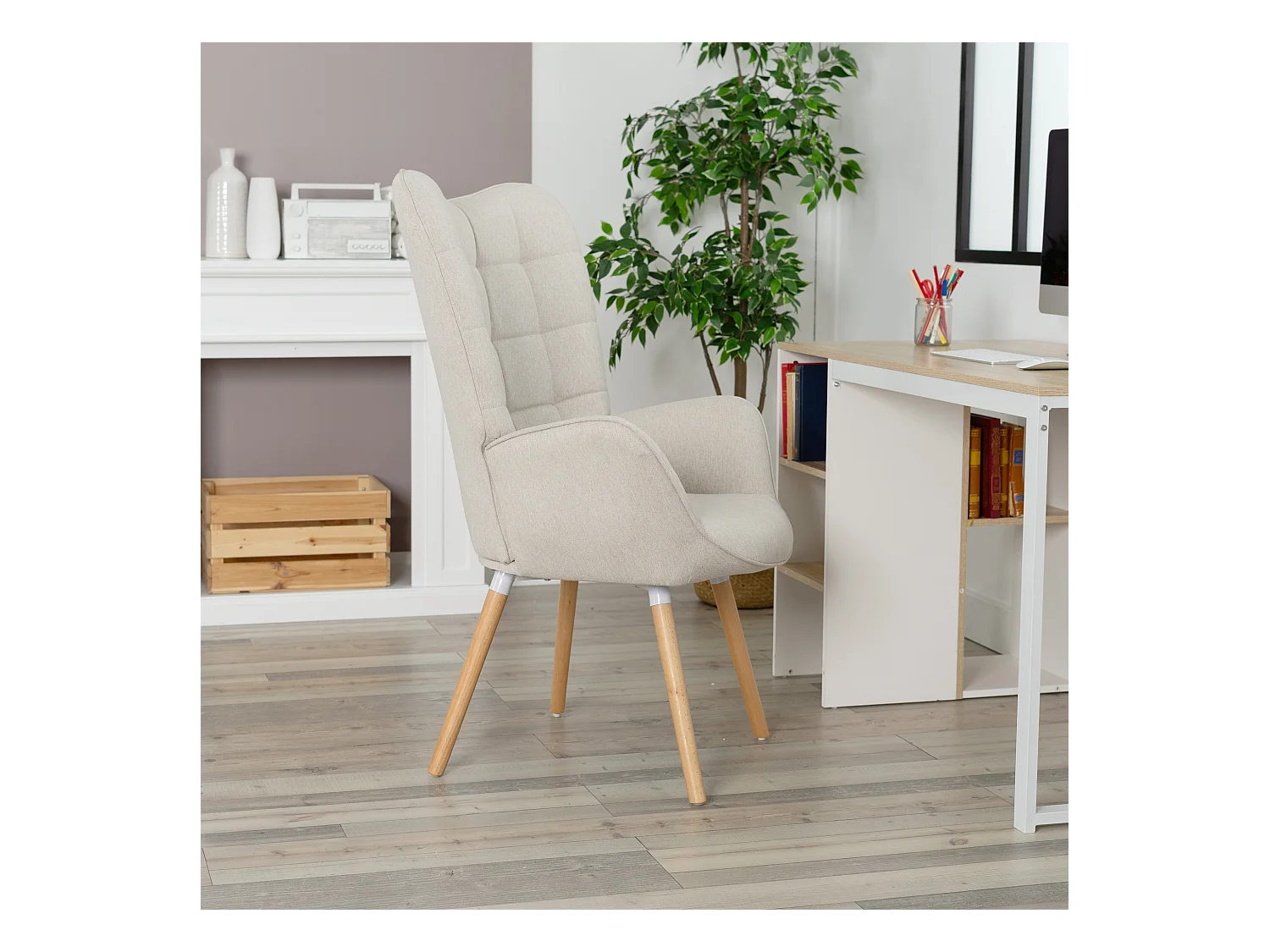 MEUBLES COSY Fauteuil relax fauteuil confortable style scandinave rembourés en Tissu Pieds Bois Massif, Beige