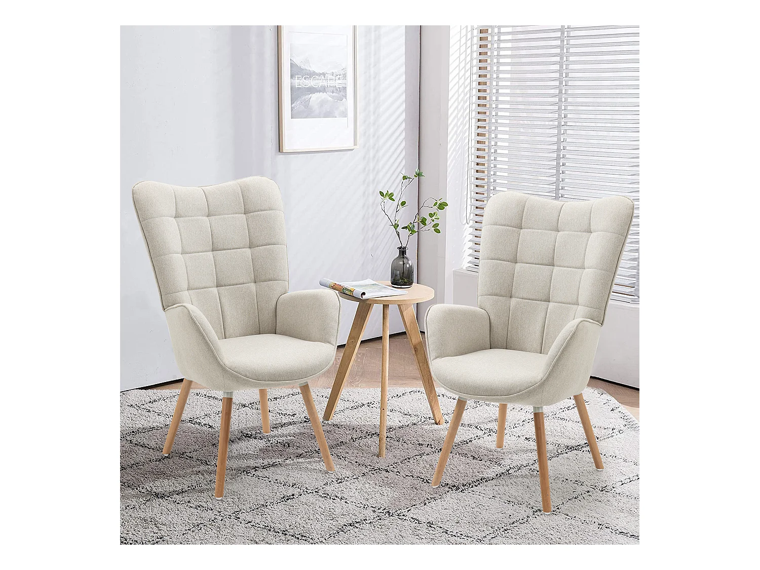 MEUBLES COSY Fauteuil relax fauteuil confortable style scandinave rembourés en Tissu Pieds Bois Massif, Beige
