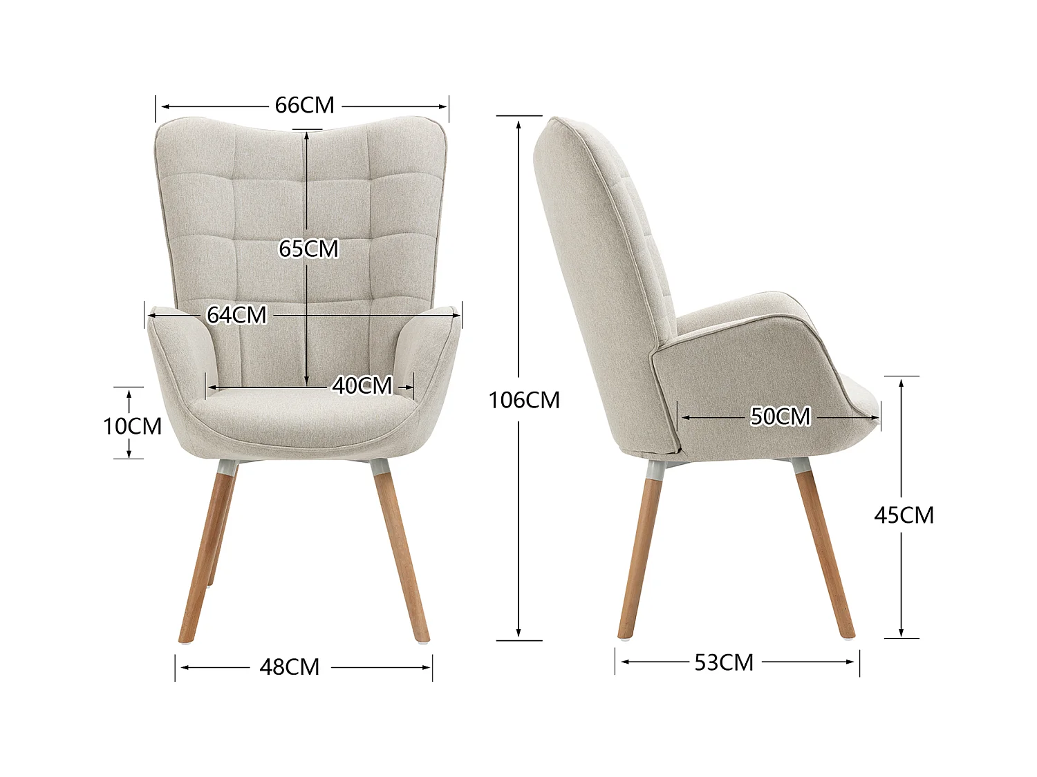 MEUBLES COSY Fauteuil relax fauteuil confortable style scandinave rembourés en Tissu Pieds Bois Massif, Beige