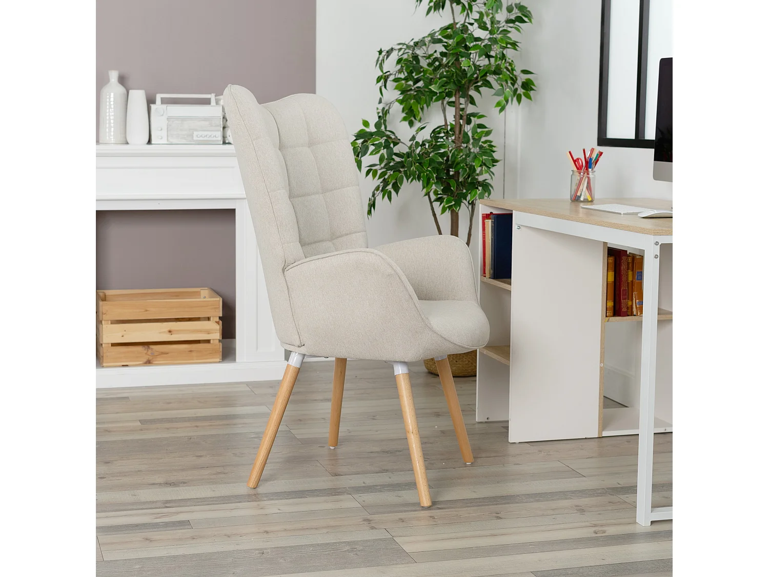 MEUBLES COSY Fauteuil relax fauteuil confortable style scandinave rembourés en Tissu Pieds Bois Massif, Beige